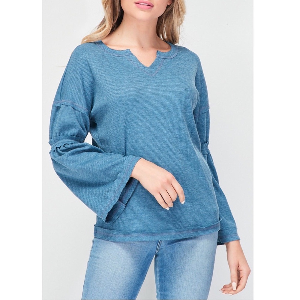 BAEA
Flare Sleeve T-shirt In Denim Blue